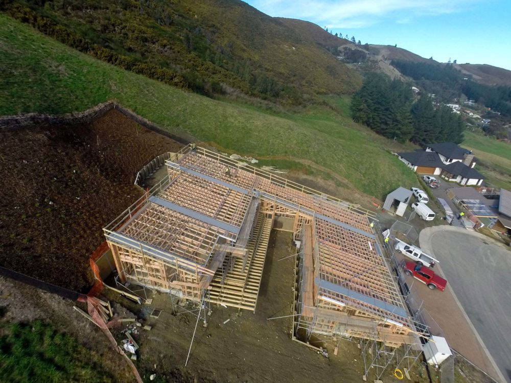 Aerial view of foundation in progress