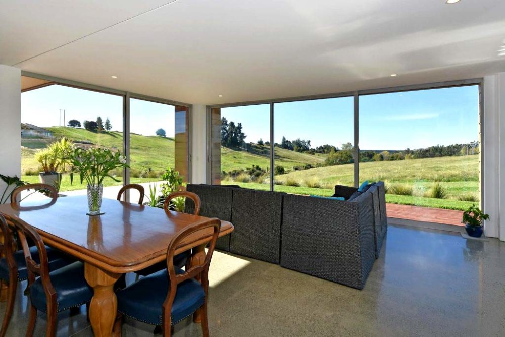 Lounge and farmland view from dining room