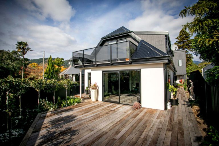 Front view of renovated deck and house