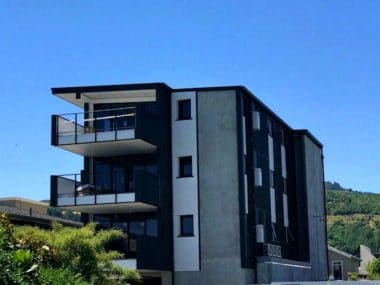 Finished exterior view of Riverwalk apartments